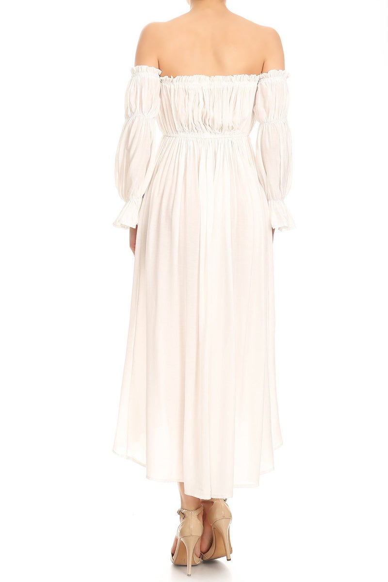 Anna-Kaci Womens Boho Long Sleeve Off Shoulder Renaissance Peasant Dress, Off-White, Large - Image 2